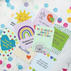 Bright Encouragement cards for kids, Set of 8 childrens note cards, Motivational postcards for children, Growth mindset prompts