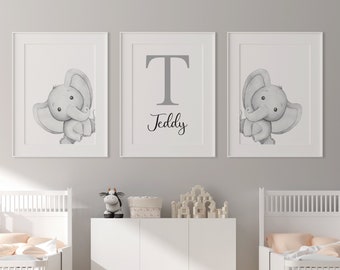 Personalised elephant nursery prints