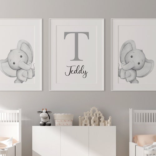 Grey and White Nursery Wall Art Elephant Nursery Art Prints Etsy