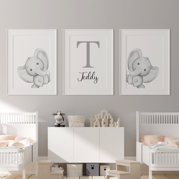 Personalised elephant nursery prints