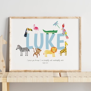 Personalised Safari Animal Nursery Print: Christian Bible Verse Decor