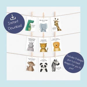 Tarjetas de versos de memoria con temática de safari descargables, tarjetas de notas cristianas de descarga instantánea para niños, postales de versos bíblicos con temática de animales para niños