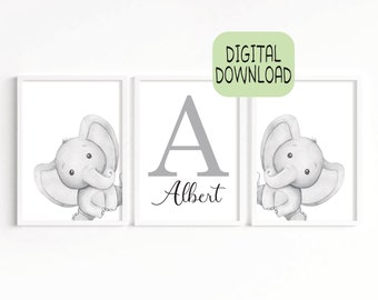 Digital Elephant Nursery Print Set of 3