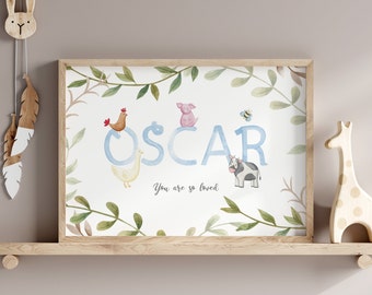Farm Animal Nursery Name Print: Custom Bible Verse Decor