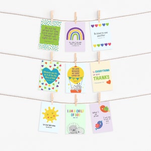 Bright Bible Verse cards for kids, Set of 9 childrens note cards, Christian encouragement postcards for children, Affirmation cards