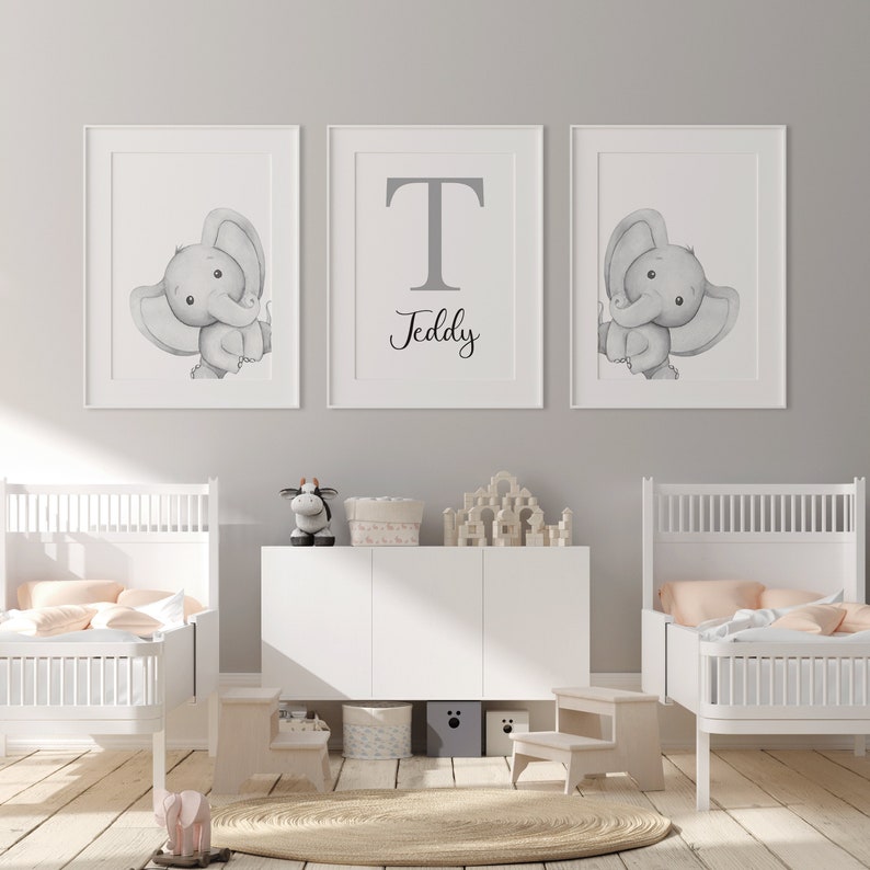Personalised elephant nursery prints image 1