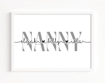 Personalised nanny print, grandchildren print, mothers day gift, nanny birthday gift, personalised decor, grandma family decor
