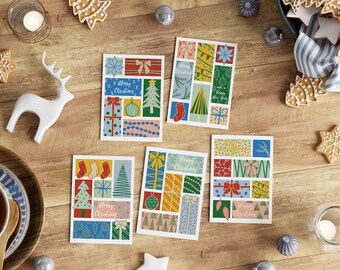 Christmas Card Pack, pack of 5 seasonal greetings cards, bright card mulit pack
