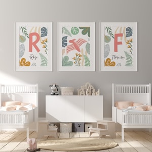 Scandi Dinosaur print set, girls triceratops wall art, personalised new baby gift, little girls dino bedroom, toddler bedroom wall hanging