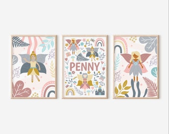 Boho nursery print set, whimsical fairytale nursery decor, girls toddler bedroom decor, personalised wall decor, playroom pictures