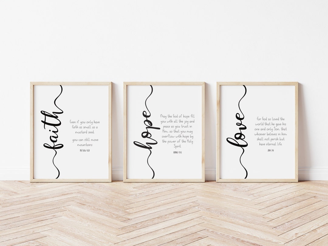 Faith Hope Love Bible Verse Wall Art Set of 3 Prints, Scripture Quote ...