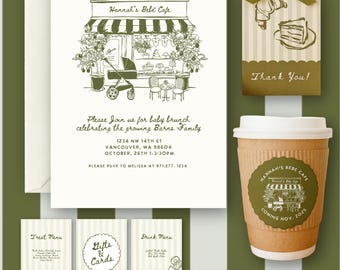 Café Bebe / Bebé en ciernes / Paquete de BABY Shower con temática de cafetería en casa / Revelación de género