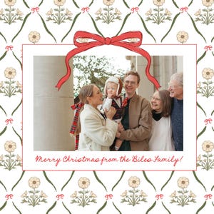 Cartão de Natal com Cosmos e Laços Desenhados à Mão | Modelo Digital | Moldura de Foto de Família Personalizada