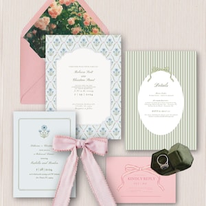 Cosmos & Bows Wedding Invitation Suite -BUNDLE | Bridal Shower Invite | Editable Invite | Canva Template | Digital Download
