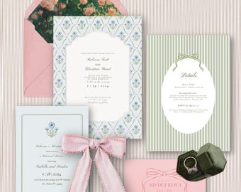 Cosmos & Bows Wedding Invitation Suite -BUNDLE | Bridal Shower Invite | Editable Invite | Canva Template | Digital Download