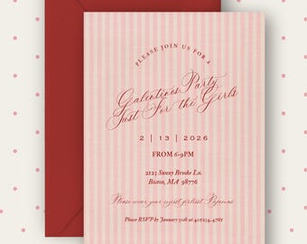 Galentine's Pajama Party Invitation | Pink Stripes, Editable Canva Template