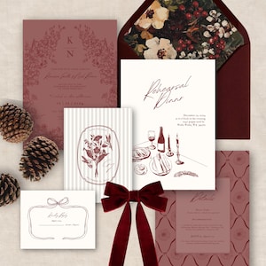 Winter and Wine Wedding Suite- BUNDLE | Floral Invite | Editable Invite | Canva Template | Digital Download | Timeless Winter Wedding