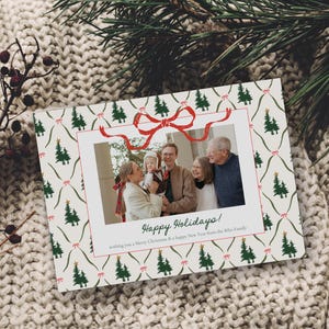 Pins et noeuds - Carte de Noël coquet | Modèle numérique | Cadre photo de famille personnalisé