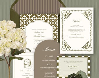 Italian Villa Wedding Invitation Suite | Garden Party Wedding | Editable Invite | CANVA Template | Digital Download