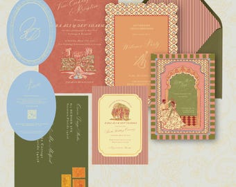 The Pastel Palace Wedding Suite | Indian South Asian Wedding Invitation | Mughal Hindu Invite Template | Editable Canva Template