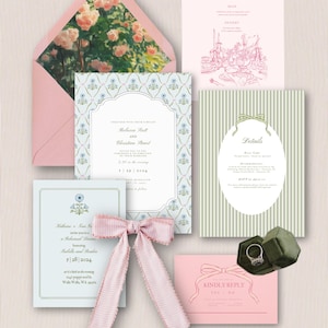 Cosmos & Bows Wedding Invitation Suite -BUNDLE | Bridal Shower Invite | Editable Invite | Canva Template | Digital Download