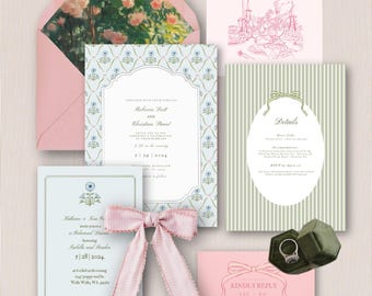Cosmos & Bows Wedding Invitation Suite -BUNDLE | Bridal Shower Invite | Editable Invite | Canva Template | Digital Download