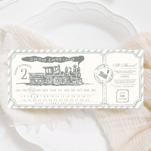Invito al trenino Choo-Choo d'epoca! / Invito alla festa di compleanno di due anni / Modello modificabile / Carta d'imbarco / Biglietto Nome personalizzato, data, dettagli