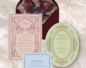 Renaissance Cathedral Wedding Invitation Suite | Catholic Wedding Invitation Suite | Editable Canva Template