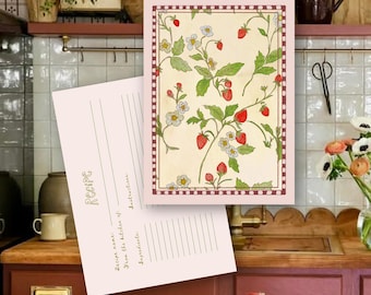 Strawberry Patch Recipe Card | Printable Recipe Card | Vintage Strawberry Recipe Card | Whimsical Kitchen Recipe Card