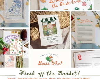 Fresh off the Market - Farmers Market themed Invite, Signs Recipe cards and Games