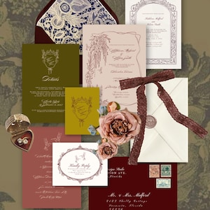 Fall Romantic Gothic Wedding invite Suite | Canva Template Bundle | Editable Invite | Digital Download