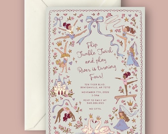 Fairytale Gymnastics Birthday Invitation | Princess Gymnastics Party Invite | Editable Canva Template | Storybook Birthday Invitation