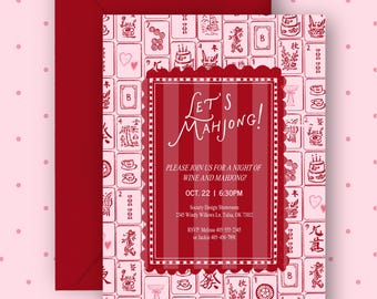 Mahjong Party Invitation | Galentine's, Bachelorette, Girls Night (Canva Template, 5x7)