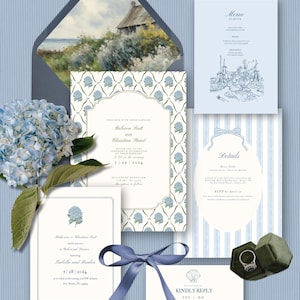 Küsten Hortensien-Hochzeits-Einladungs-Reihe | Küsten Brautparty einladen | CANVA Vorlage | Digitaler Download | Hüttenkern Wedding
