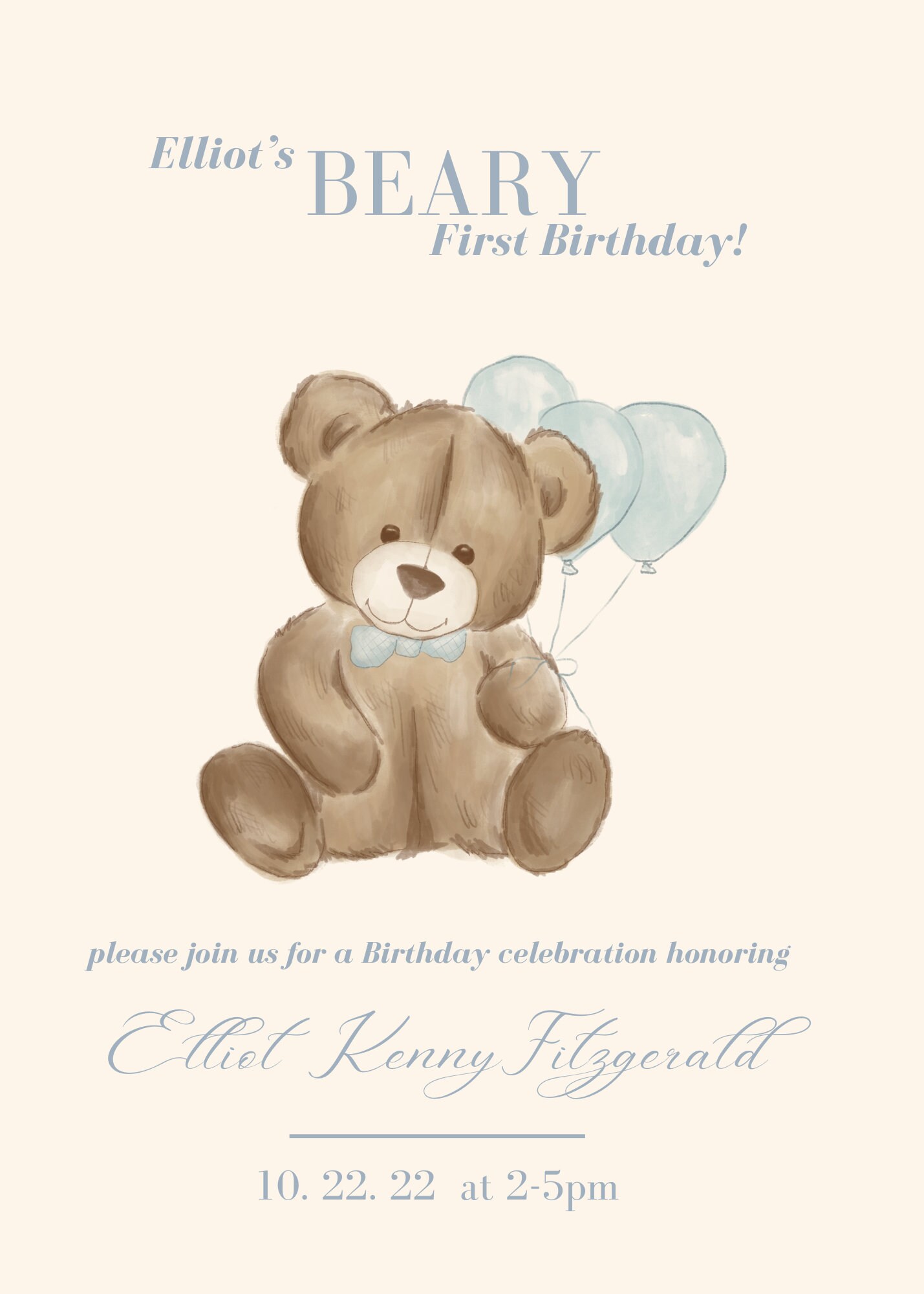 Teddy Bear 1st Birthday Party Invite - Blue - Etsy