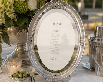 The Oval Overlay Bar Sign Template, Classic Wedding Bar Menu, Custom Photo Background Drink Sign, Editable Canva Template