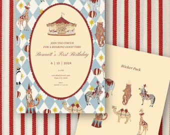 Pink Vintage Circus Birthday Invitation, Whimsical Carnival Template (Digital Download)