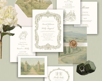Suite di inviti per matrimonio Bridgerton: design del castello europeo (download digitale)