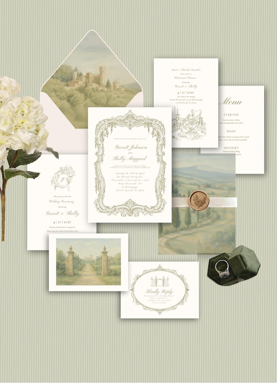 Bridgerton Wedding Invitation Suite: European Castle Design (Digital Download)