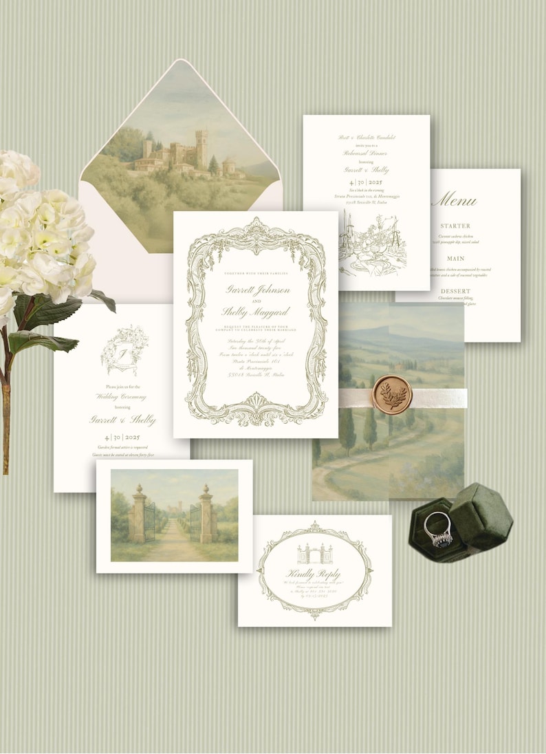 Bridgerton Wedding Invitation Suite: European Castle Design (Digital Download) image 1