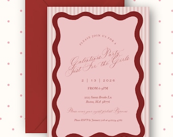 Burgundy Galentine's Party Invitation | Scalloped Canva Template (5x7" Vertical)