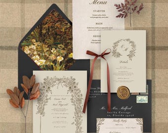 Fall Woodland Garden Party Invitation Suite | CANVA Template | Digital Download | Cottage Core Wedding
