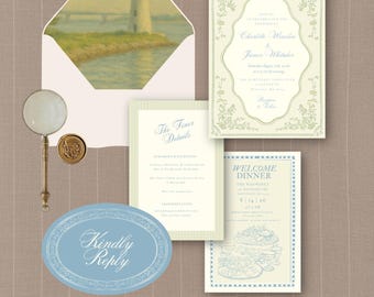 Nantucket Coastal Wedding Invitation Suite Template | Lighthouse Nautical Invite (Digital Download)