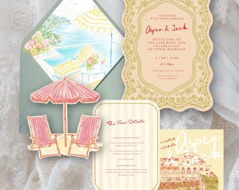 The Vintage Amalfi Save the Date | Whimsical Italian Coast Wedding Template | Editable Canva Destination Wedding Announcement