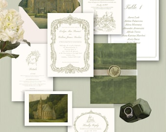 Scottish Castle Wedding Invitation Template | Elegant Highland Wedding Suite | Old World Scotland Wedding Invite | Editable Canva Template