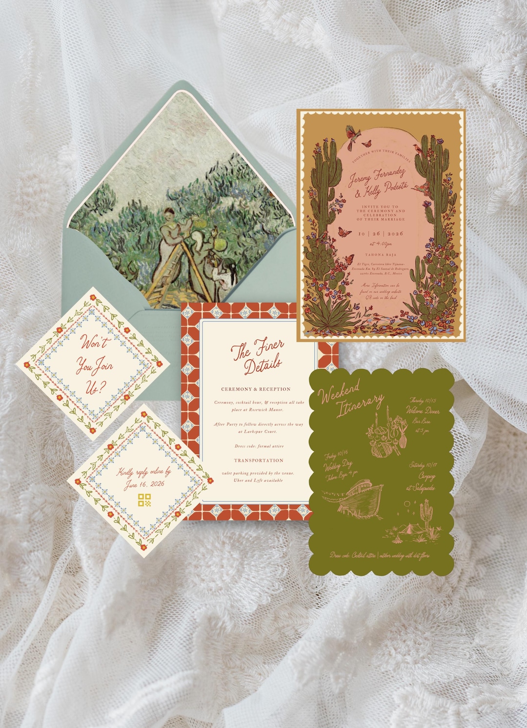 The Southwest Talavera Wedding Invitation Suite, Mexican Folk Art ...