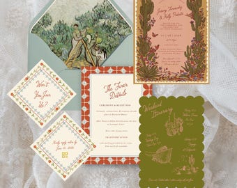 The Southwest Talavera Wedding Invitation Suite, Mexican Folk Art Wedding Invitation, Cactus Desert Hacienda Wedding Canva Template