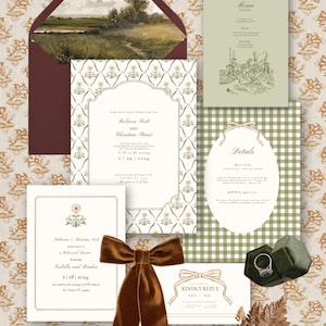 Autumn Cosmos & Bows Wedding / Bridal Shower Invitation Suite - BUNDLE | Canva Template | Digital Download