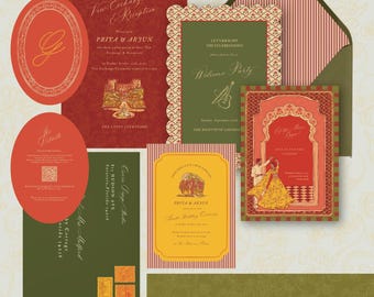 The Traditional Palace Wedding Suite | Hindu Wedding Invitation | Indian South Asian Wedding Invite Template | Editable Canva Template