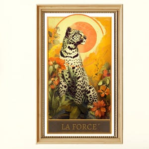 Lámina Tótem Leopardo – Arte mural de gato místico de la selva – Decoración tótem – Estética bohemia y brujería – Poder femenino – Lámina de naturaleza a la moda